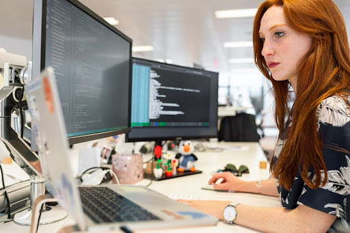 woman working on laptop